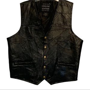 Navarre Leather Co. Mens Sz L Genuine Leather Vest Italian stone design EUC!